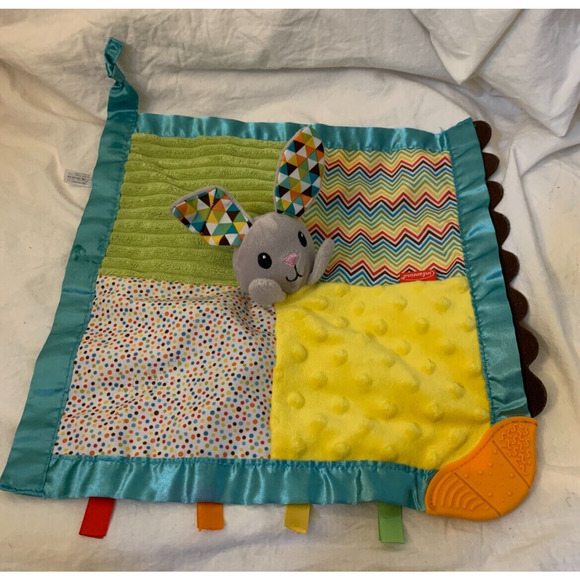 Infantino Other - Infantino Patchwork Bunny Rabbit Crinkle Ears Security Teether Lovey Satin Back